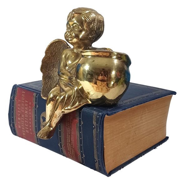 Brass Cherub Angel Putti Mid Century Shelf Sitting Sitter Planter Vase Vintage - Picture 4 of 9